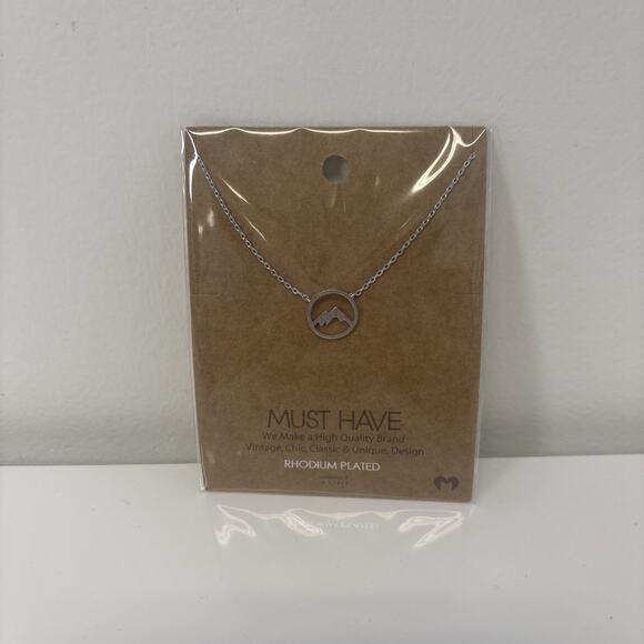 NWT Rhodium Plated Silver Necklace Mountains Nature Gift Present Dainty Present - Picture 1 of 4